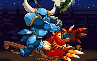 Shovel Knight fighting an enemy with their shovel