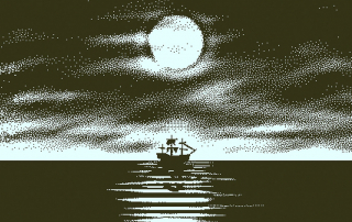 Return of the Obra Dinn banner showing a merchant ship sailing under the moonlight