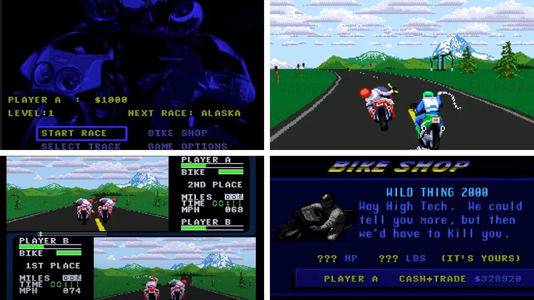 A composite of Road Rash II gameplay screenshots