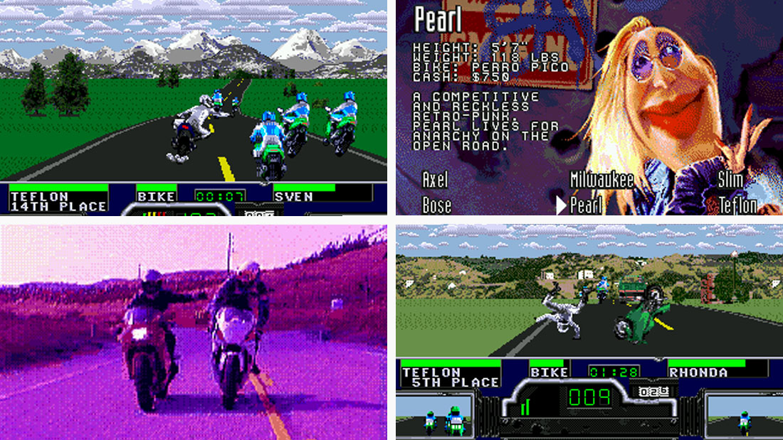 A composite of Road Rash gameplay screenshots for Sega Mega-CD