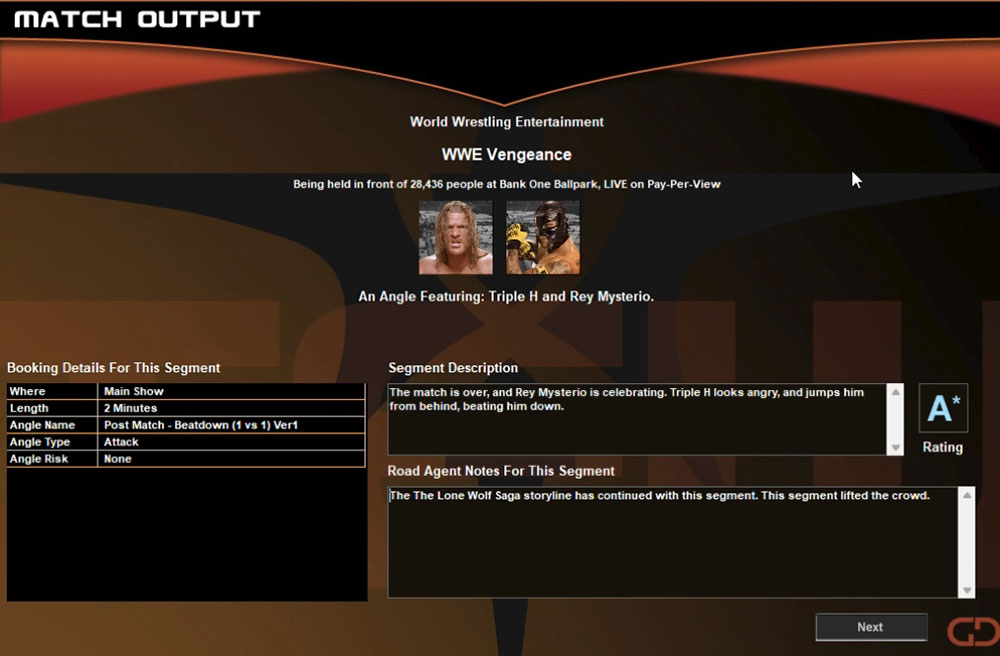 Total Extreme Wrestling 2005 screenshot showing the outcome of a match between Triple H and Rey Mysterio.