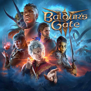 Adventurers pose on the Baldur's Gate 3 box art.
