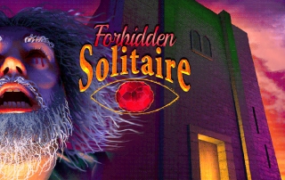 Forbidden Solitaire key art featuring a wizard with his eyes torn out and bleeding
